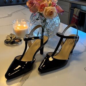 Elegant Black Patent Leather T-Strap Heels